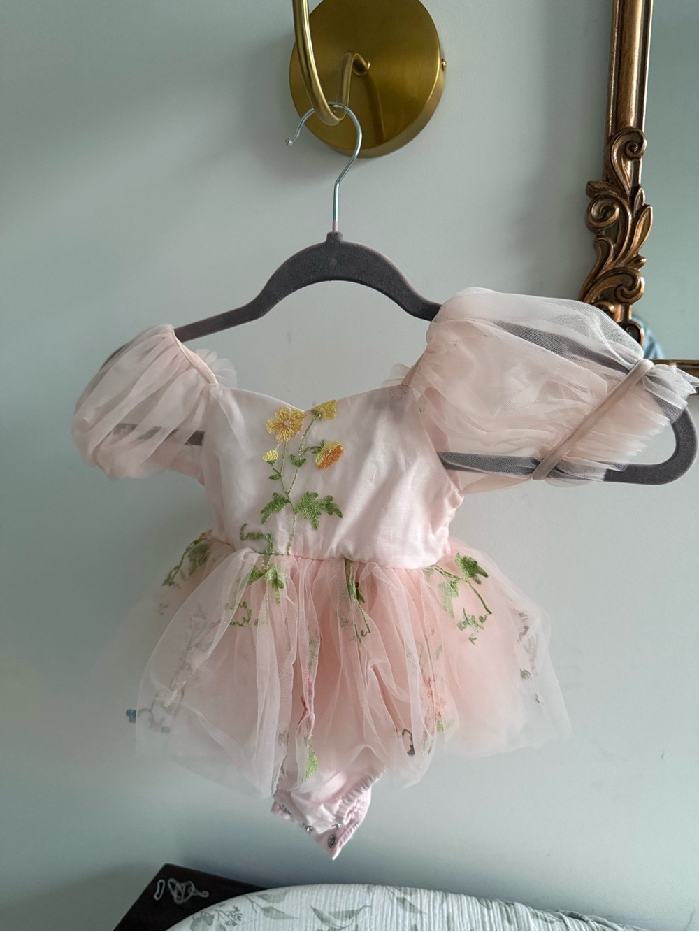 Girls' Soft Pink Floral Tulle Party Dress